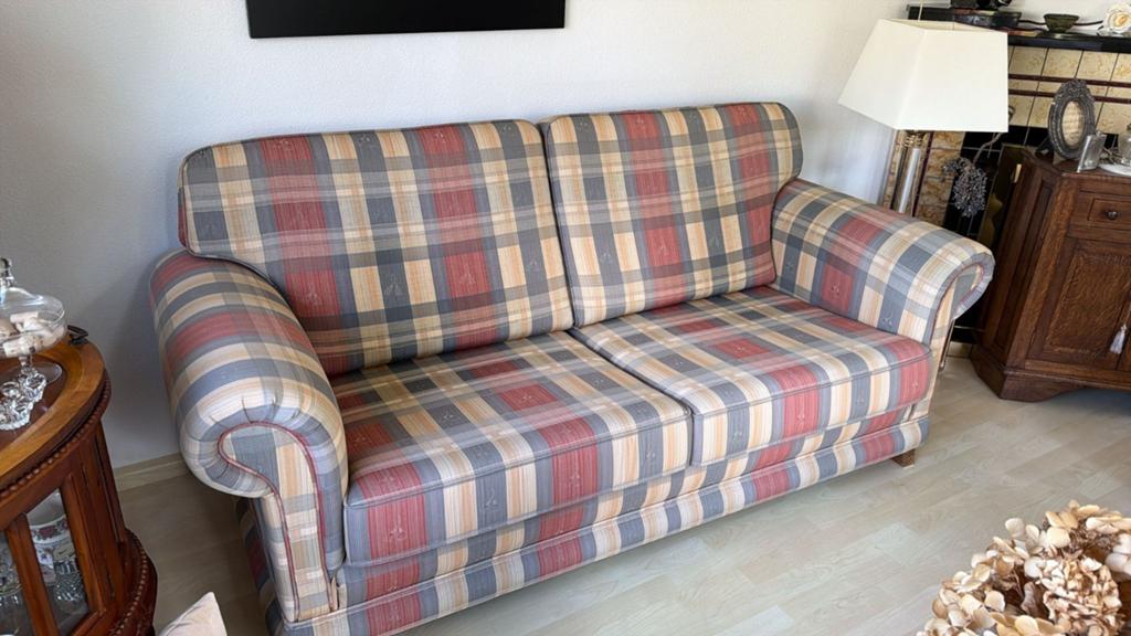 Comfortabele 2-zits bank met Schotse ruitpatroon, Ophalen, Gebruikt, 150 tot 200 cm, Tweepersoons