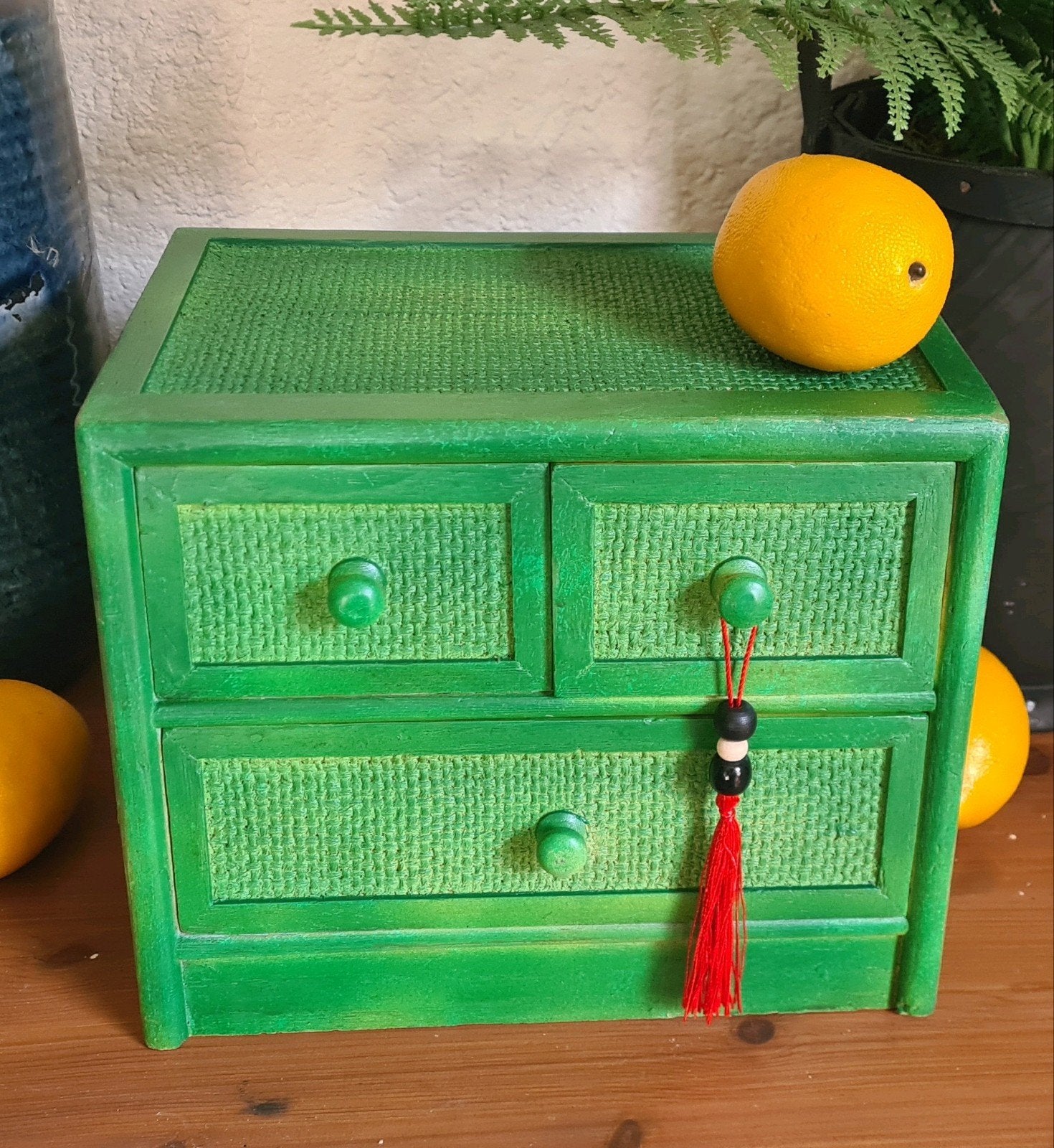 Minikastje sieradenkastje ladenkastje boho stijl groen, Ophalen of Verzenden, Zo goed als nieuw