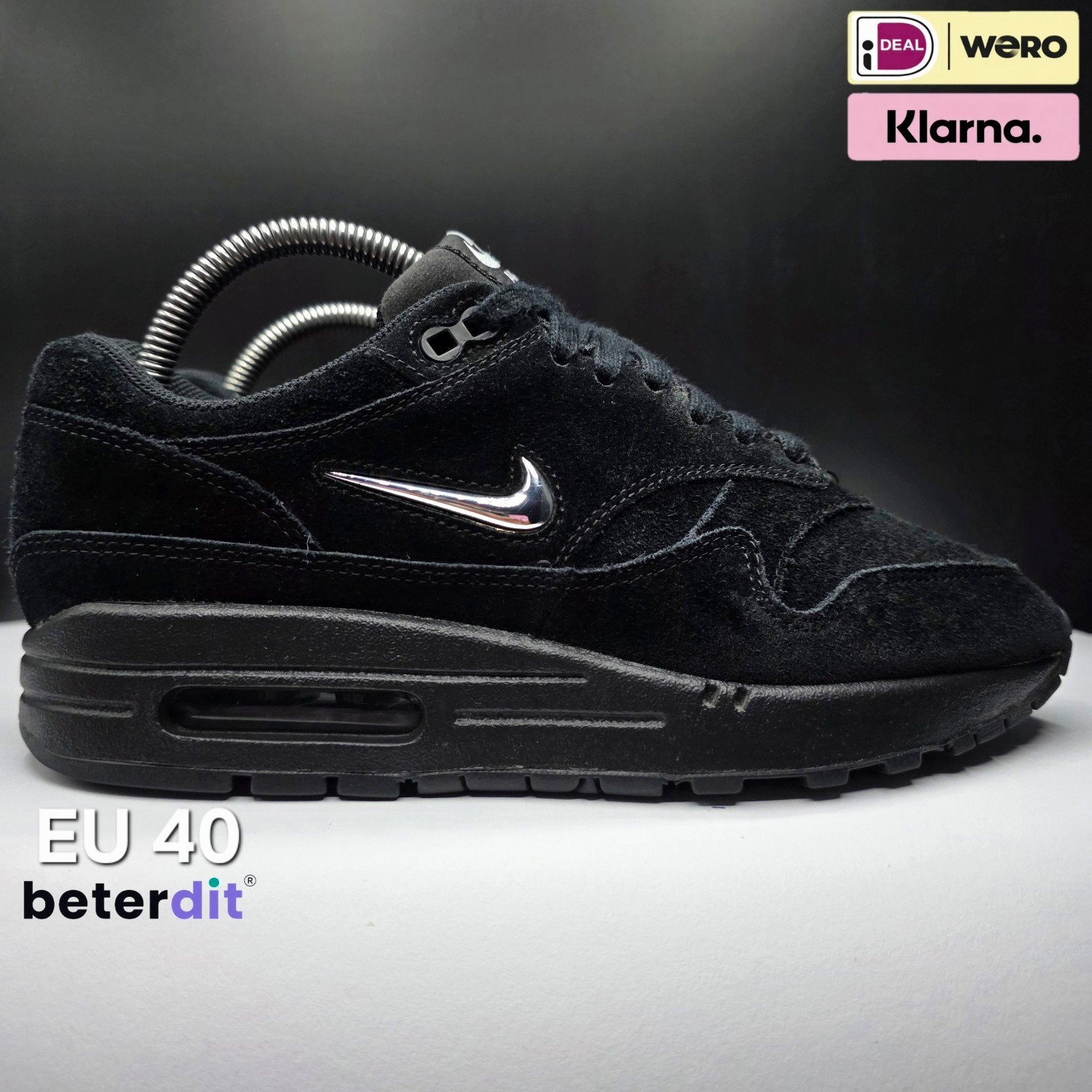 Nike Air Max 1 Jewel 'Black' Maat: 40, Zwart, Ophalen of Verzenden, Nike, Nike