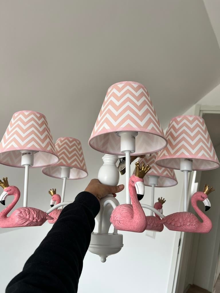 Hanglamp met flamingo's, Huis en Inrichting, Ophalen of Verzenden, Gebruikt, Metaal
