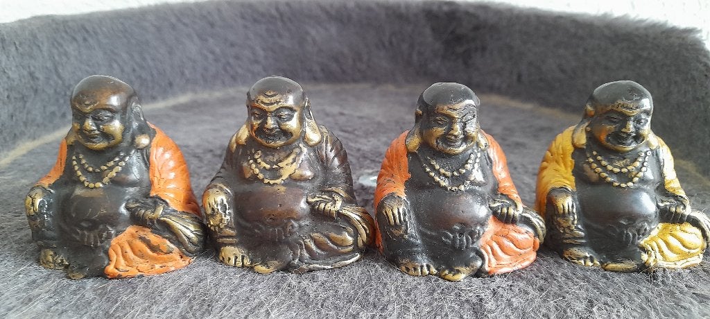 Vier bronzen dikbuik Boeddha's - 4.5 cm, Verzenden, Zo goed als nieuw