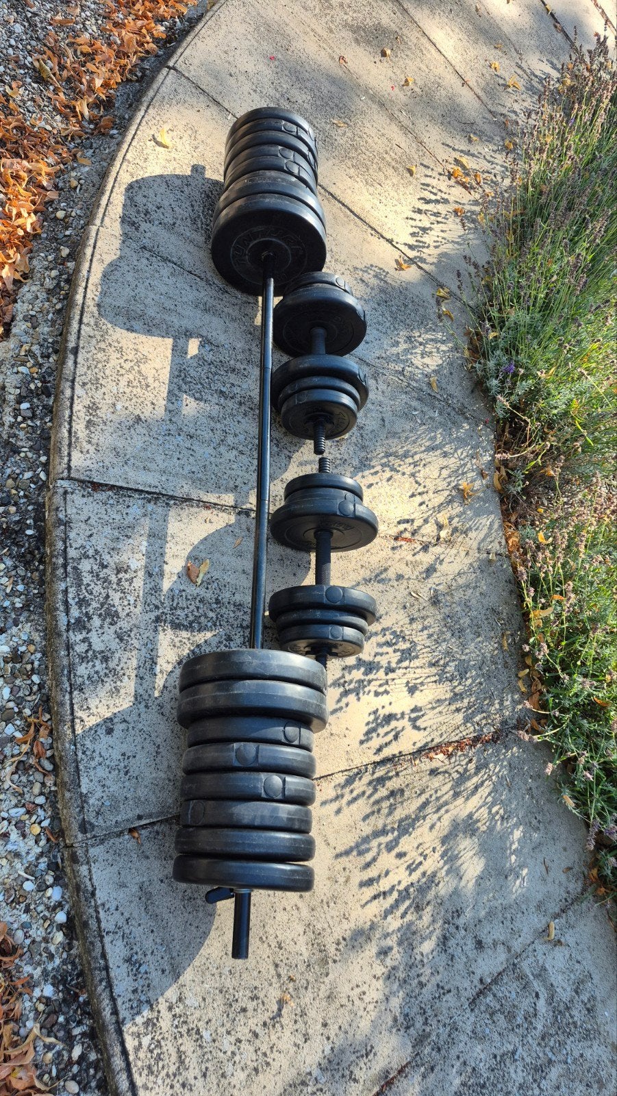 Halterset en halterstang met gewichten 70kg, Ophalen, Gebruikt, Armen, Dumbbell