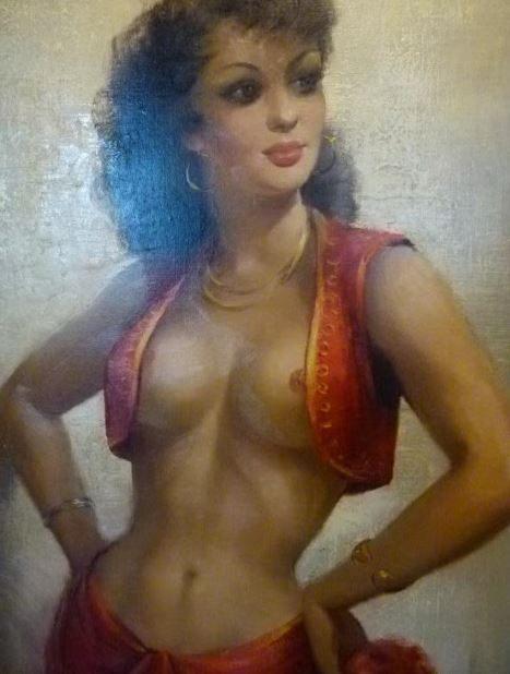 vintage schilderij ``Zuiderse Schone`` zigeunerin naakt, Ophalen, Huis en Inrichting