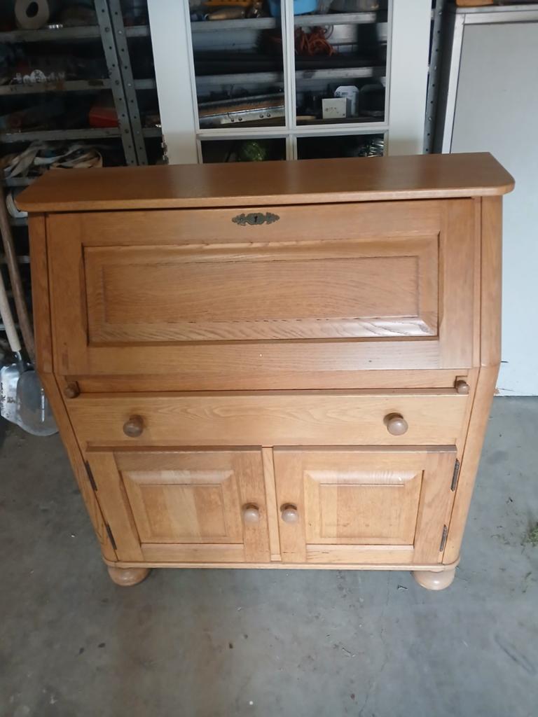 Vintage eiken secretaire met klep, gratis op te halen., Ophalen