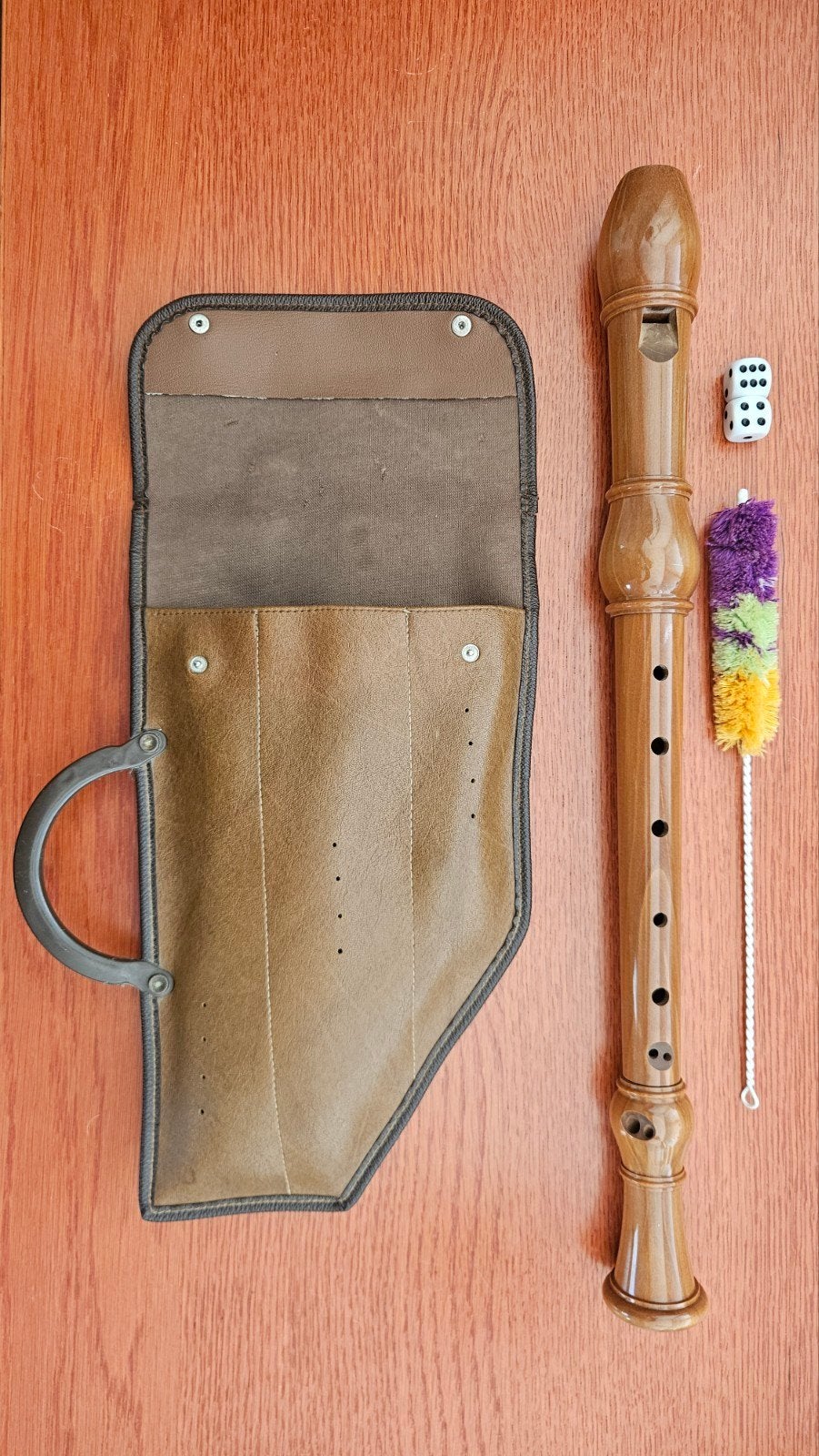 Houten blokfluit (47cm) met etui en schoonmaakborstel, Muziek en Instrumenten, Ophalen of Verzenden, Gebruikt, Alt, Met koffer, hoes of etui