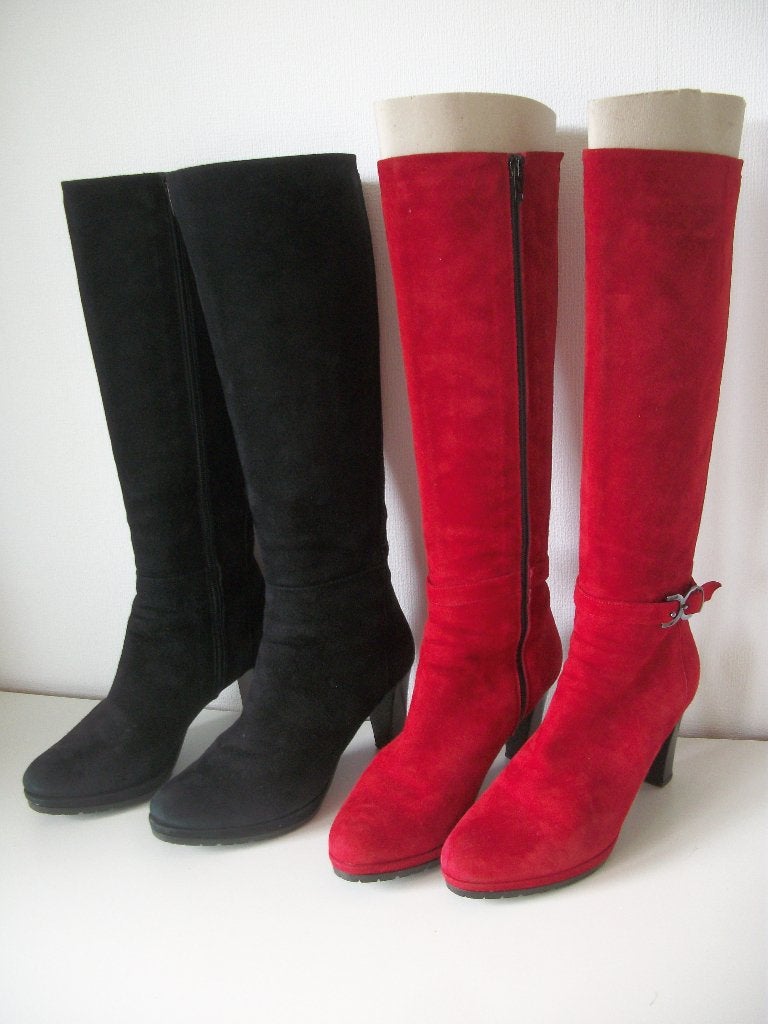 Leren Suede Laarzen met Hak 37,5 - Zwart - zgan - per paar, Hoge laarzen, Zwart, Nieuw, Ophalen of Verzenden