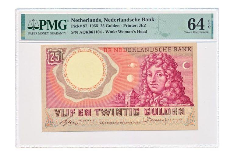 Nederland 25 Gulden 1955 Huygens PMG64 EPQ, Ophalen of Verzenden, 25 gulden, Los biljet