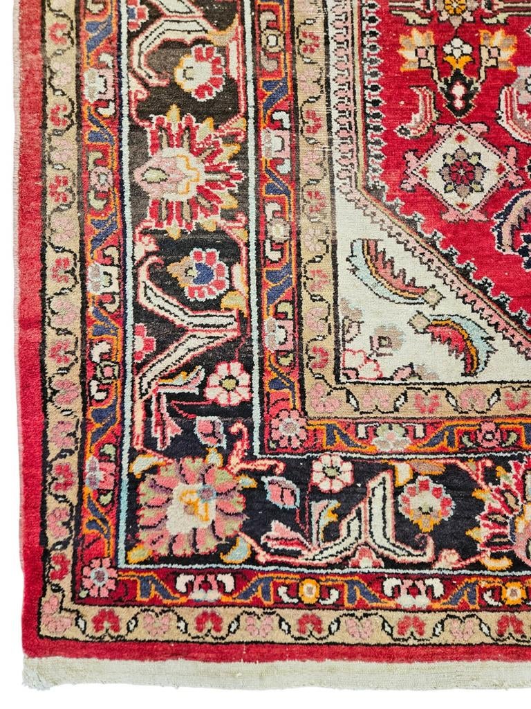 Vintage Handgeknoopt Perzisch wol Hamadan tapijt 295x385cm, Crème, Gebruikt, Niet van toepassing (Handgemaakt, Vintage), Niet van toepassing