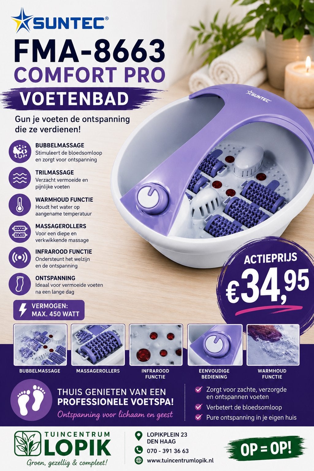 Suntec FMA-8663 Comfort Pro Voetenbad - Ontspanning, Ophalen of Verzenden, Nieuw, Hand- en Voetverzorging