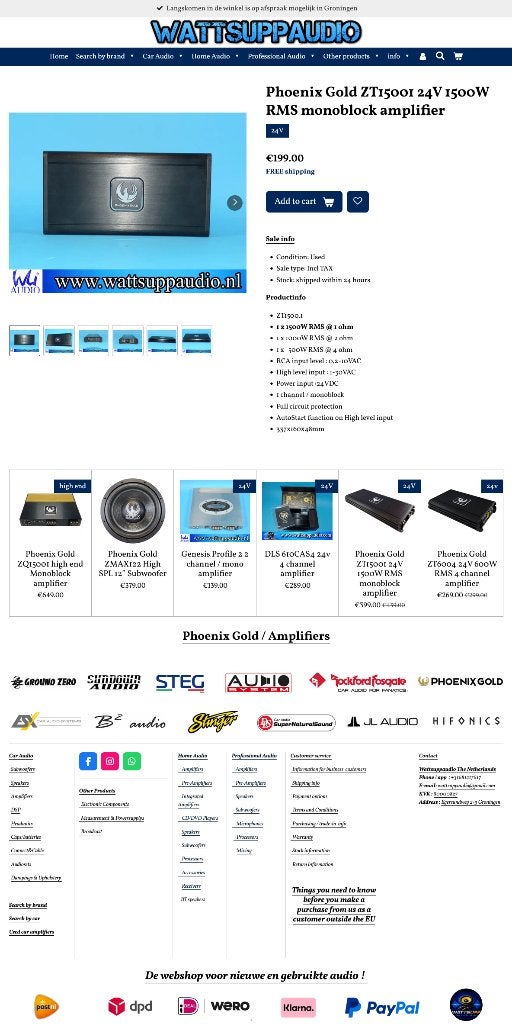 Phoenix Gold ZT15001 24V 1500W RMS Monoblok versterker Truck, Gebruikt, Hifi-Focus, Aalsmeerderweg 173 1432 CL, Aalsmeer, Ophalen of Verzenden