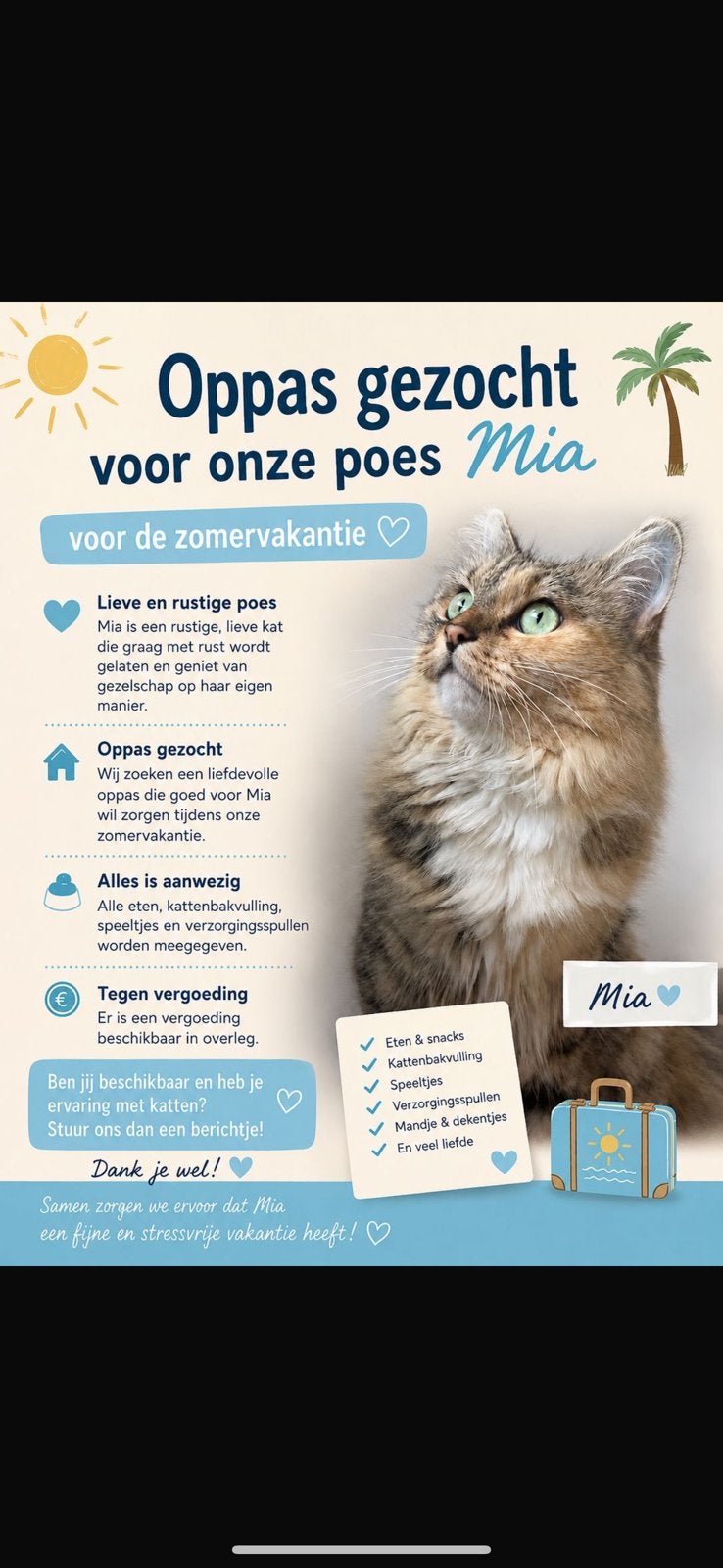 oppas gezocht 15 jul- 15 aug, Poes