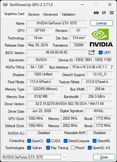 Inno3D iChill GTX 1070 X3 V2 (nVidia GeForce GTX 1070), Computers en Software, PCI-Express 3, Gebruikt, Ophalen of Verzenden, GDDR5