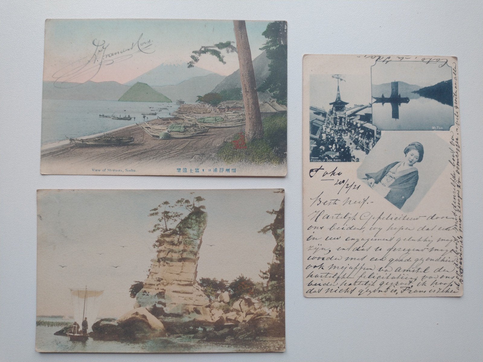 3 Japanse ansichtkaarten - Vroege 20e eeuw, Ophalen of Verzenden, Voor 1920, Gelopen, Buiten Europa