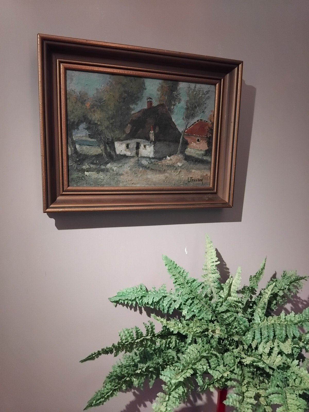 Schilderij met landelijk tafereel, gesigneerd, Doek, Realistisch, Ophalen of Verzenden, Stads- / dorpsgezicht