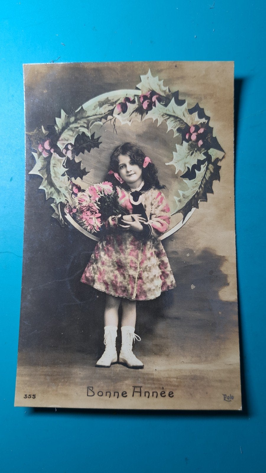 Bonne Année,  meisje bloemen hulst, Verzenden, Voor 1920, Gelopen, Kinderen
