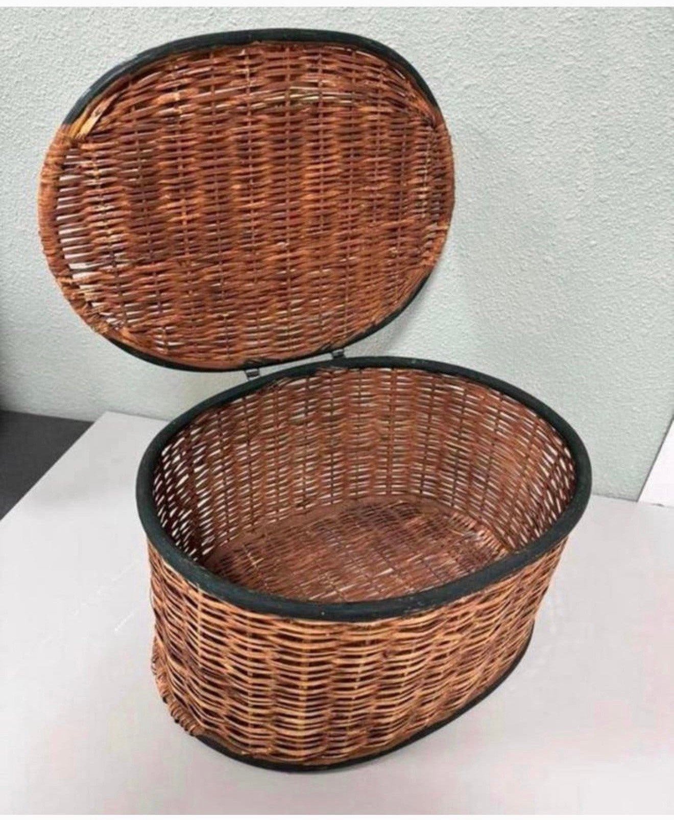 Grote rieten mand Rotan riet met schilderij deksel vintage, P, Mand, P, P
