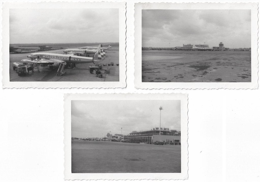 Foto 3x Amsterdam Schiphol 1958 Vliegveld Vliegtuig, Ophalen of Verzenden, Gebruikt, Kaart, Foto of Prent