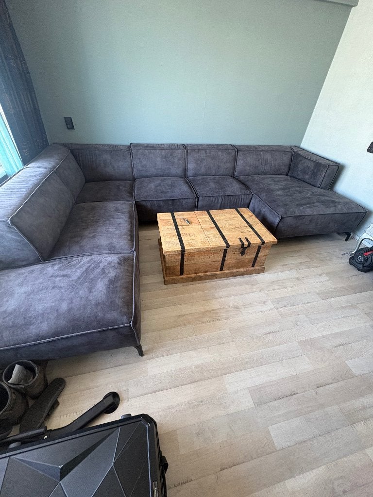 Bankstel velvet antraciet, Ophalen, Hoekbank, 300 cm of meer, Zo goed als nieuw