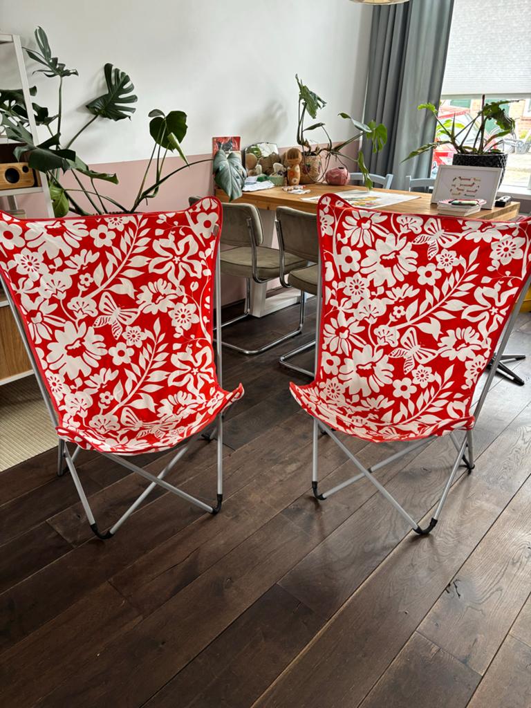 Lafuma Pop Up XL Vlinderstoel - Rood met bloemenprint, Ophalen of Verzenden, Zo goed als nieuw, Campingstoel
