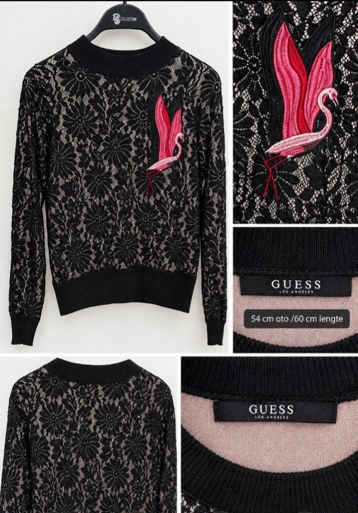Guess trui met kant en flamingo borduursel, Kleding | Dames, Maat 38/40 (M), Guess, Zwart, Ophalen of Verzenden