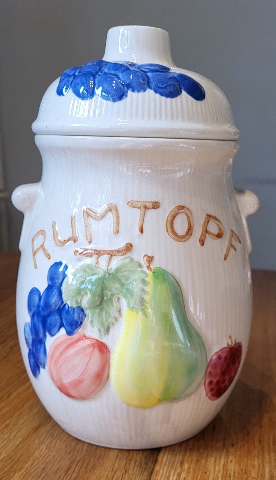 Vintage Rumtopf Pot met Fruitdecoratie en Deksel, Ophalen