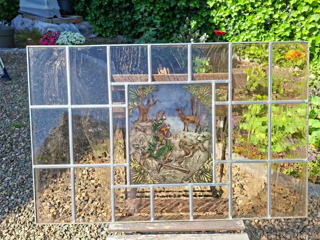glas-in-lood paneel met jachtscène, Antiek en Kunst, Ophalen