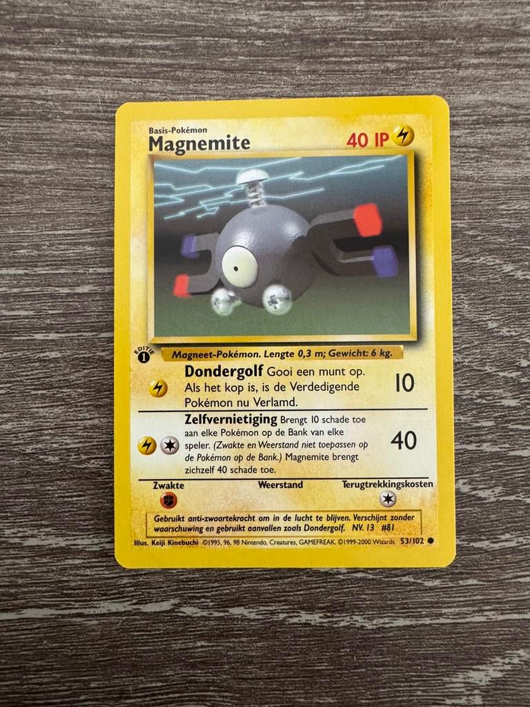 Magnemite 53/102 uit Base Set 1st editie NL en in Mint, Ophalen of Verzenden, Zo goed als nieuw, Losse kaart