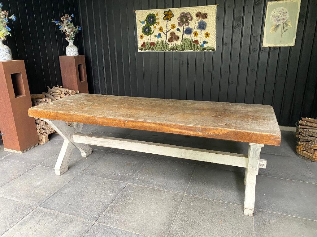 Massief eiken kloostertafel, Huis en Inrichting, Tafels | Eettafels, Ophalen, Gebruikt, Eikenhout, 200 cm of meer