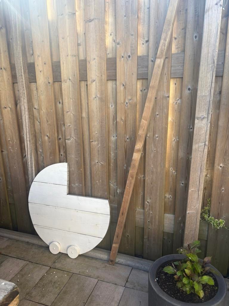 Houten kinderwagen geboortebord, Ophalen, Zo goed als nieuw