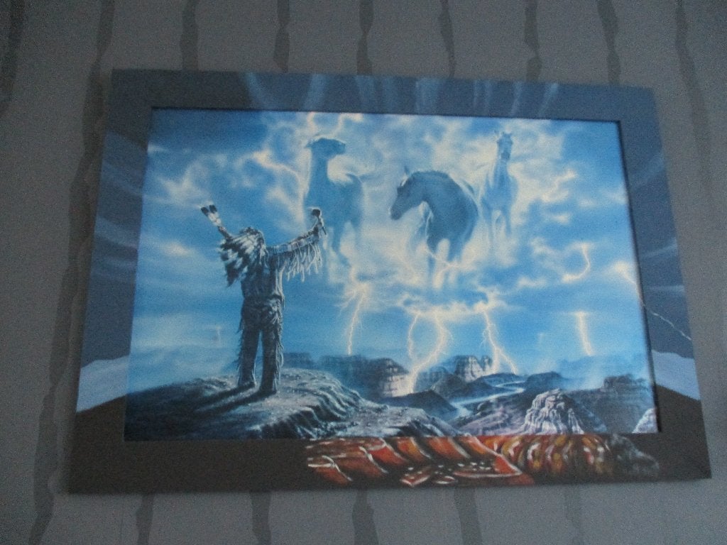 grote canvas indiaan schilderij, Antiek en Kunst, Ophalen of Verzenden, Ophangklaar, Figuren