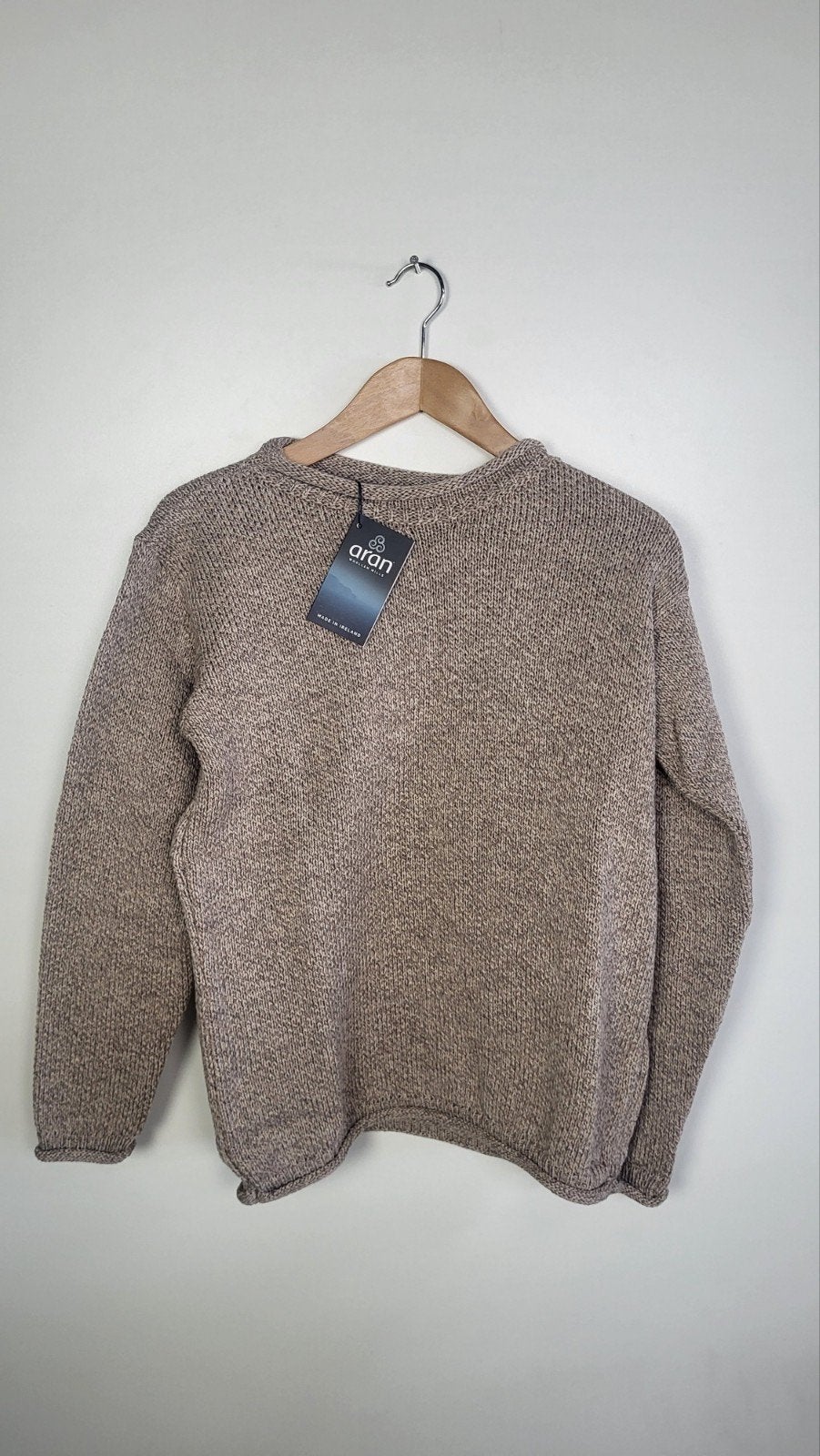 Nieuwe Aran Merino wollen trui beige melange maat S, Ophalen of Verzenden, Nieuw, Beige