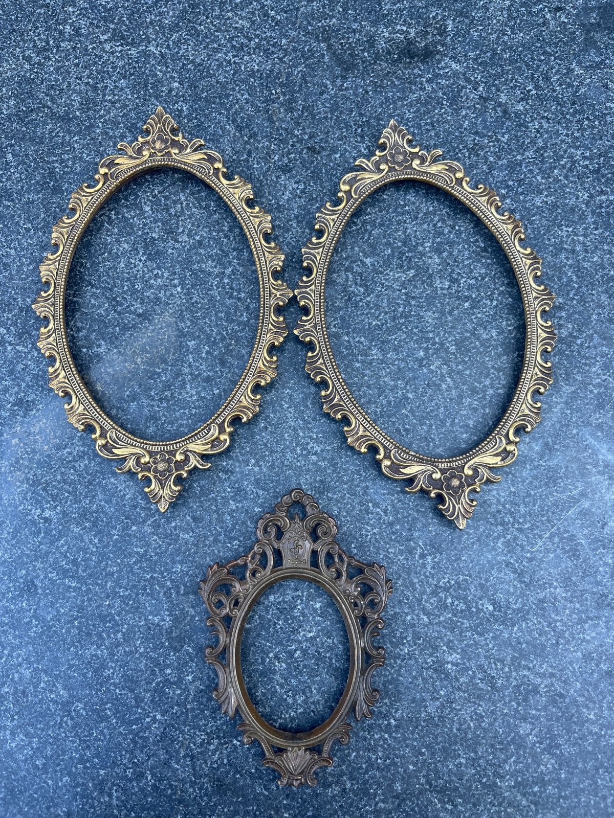 Set van 3 Vintage Gouden Barok Stijl Fotolijstjes, Gebruikt, Met sierrand, Ophalen of Verzenden, Fotolijst