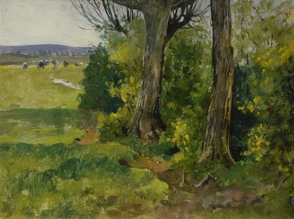 Jan Voerman sr (1857-1941), Hattem met bomen en koeien, Ophalen of Verzenden