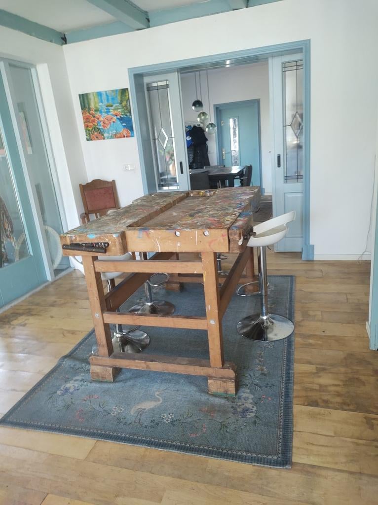 Unieke robuuste werkbank/bartafel met karakter, Ophalen