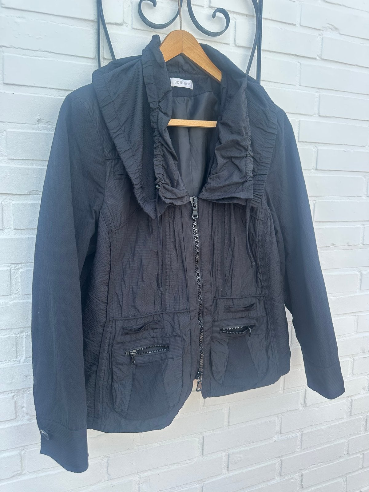 Bonita Zwart Gevoerd Jasje/Blazer met Dubbele Kraag Maat 46, Ophalen of Verzenden, Gedragen, Maat 46/48 (XL) of groter, Zwart