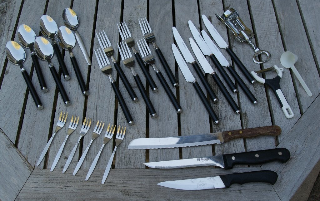 Kampeerbestek, messen, vorken, lepels, broodmes, scherpe, Ophalen of Verzenden, Gebruikt