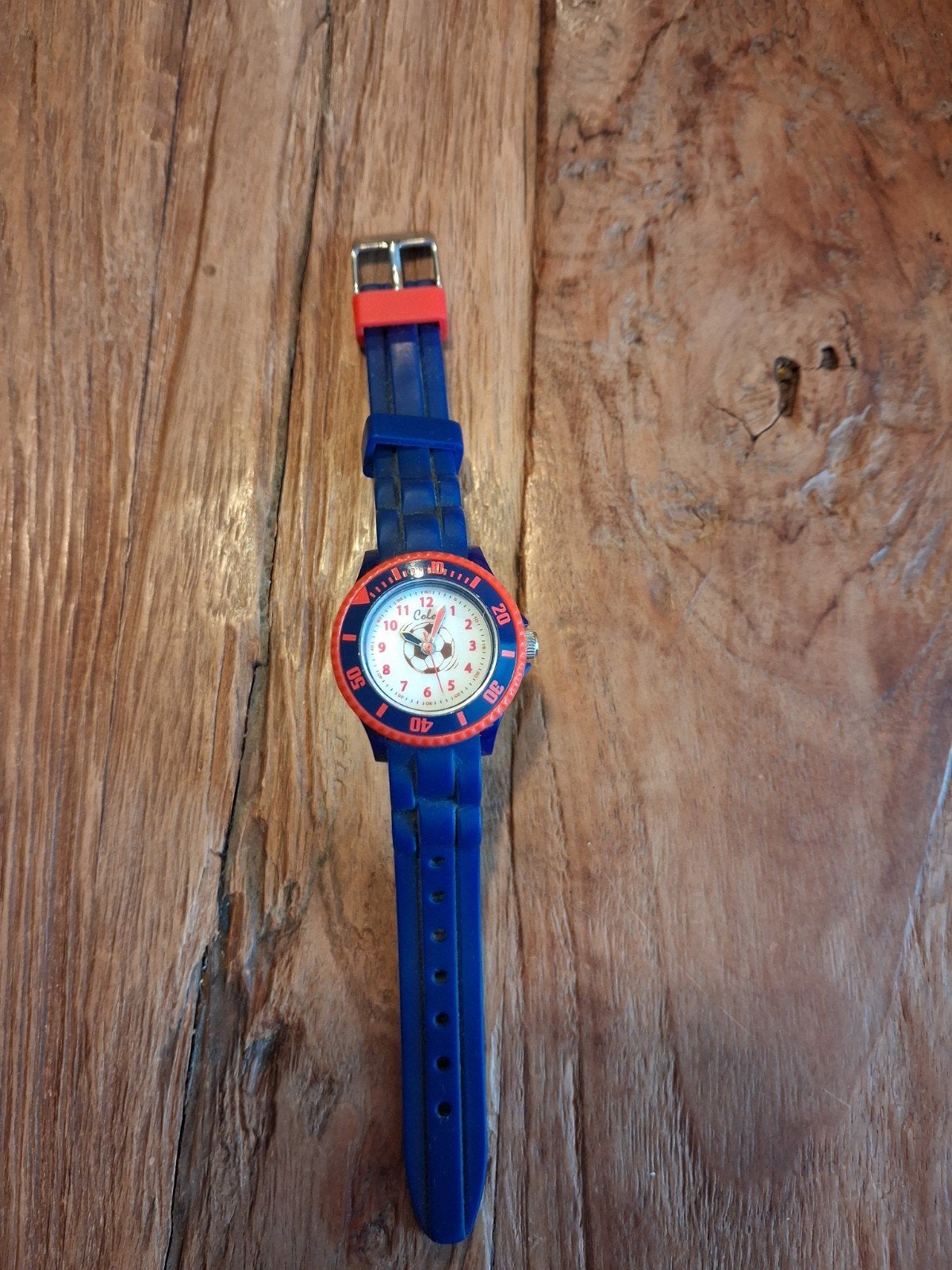 Color Kids Horloge - Blauw/Oranje Voetbal Design, Ophalen of Verzenden, Gebruikt, Blauw, Jongen of Meisje
