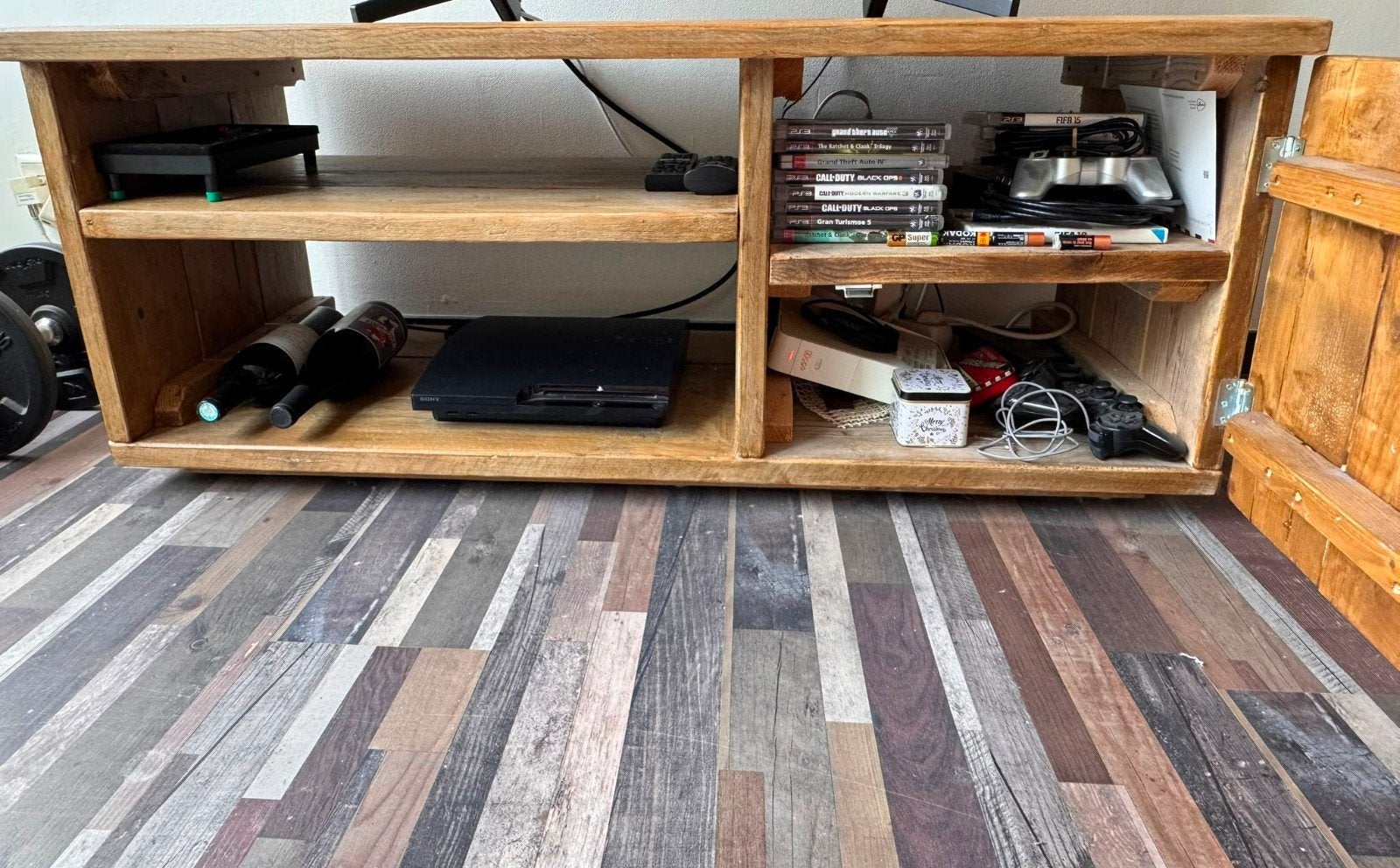 TV meubel Steigerhout, Ophalen, Gebruikt, 100 tot 150 cm, Minder dan 100 cm