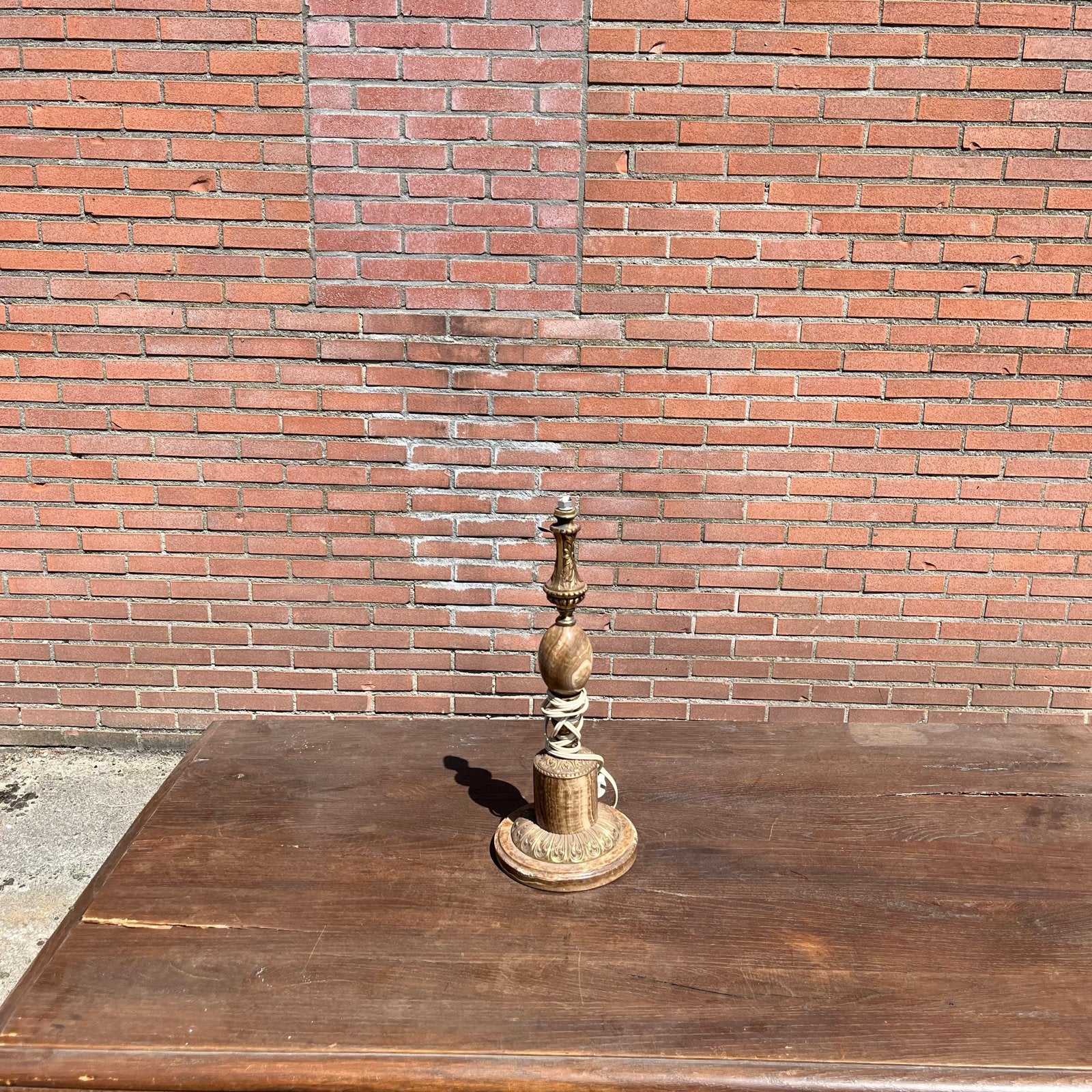 Antieke houten tafellamp - Uniek gedraaid design, Ophalen of Verzenden