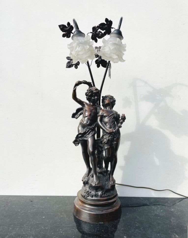 Art Nouveau 1900 stijl lamp na Auguste Moreau, Ophalen of Verzenden, Zo goed als nieuw, Glas, 75 cm of meer