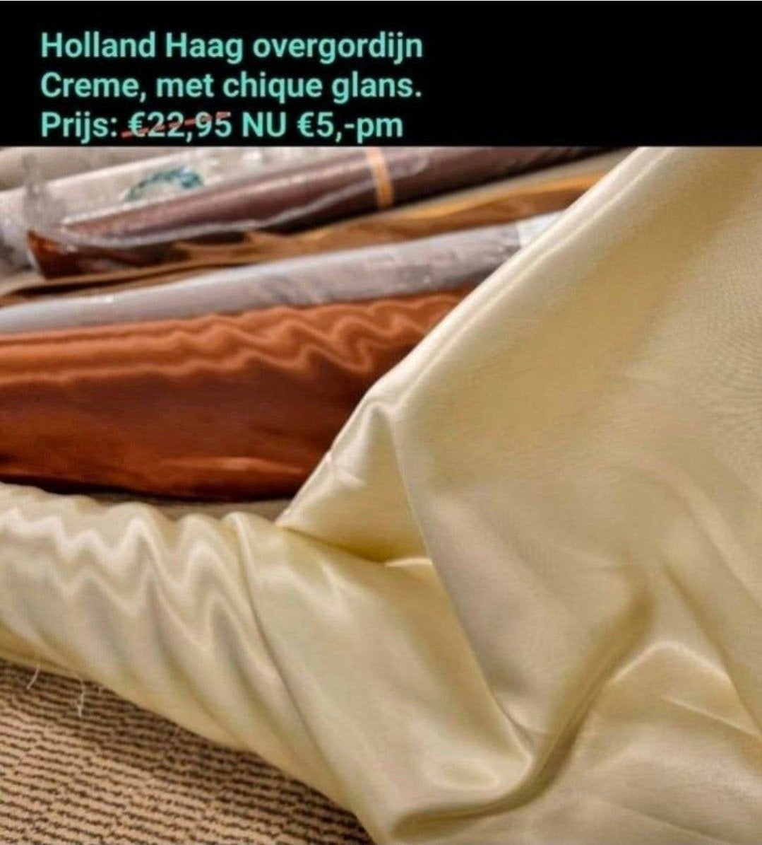Overgordijn crème met chique glans nu €5,-pm !, Huis en Inrichting, Ophalen of Verzenden, Nieuw, Crème, Overgordijn
