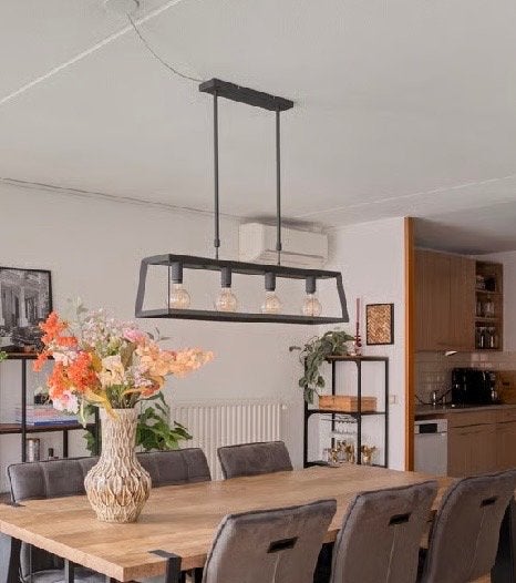 Zwarte Industriële Hanglamp - 4 Lichtpunten, Huis en Inrichting, Ophalen, Zo goed als nieuw, Metaal, E27 (groot)