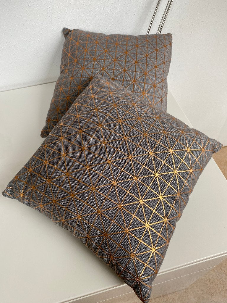 2 sierkussens grijs met rose motief 40x40, Vierkant, Ophalen of Verzenden, Zo goed als nieuw, Sierkussen