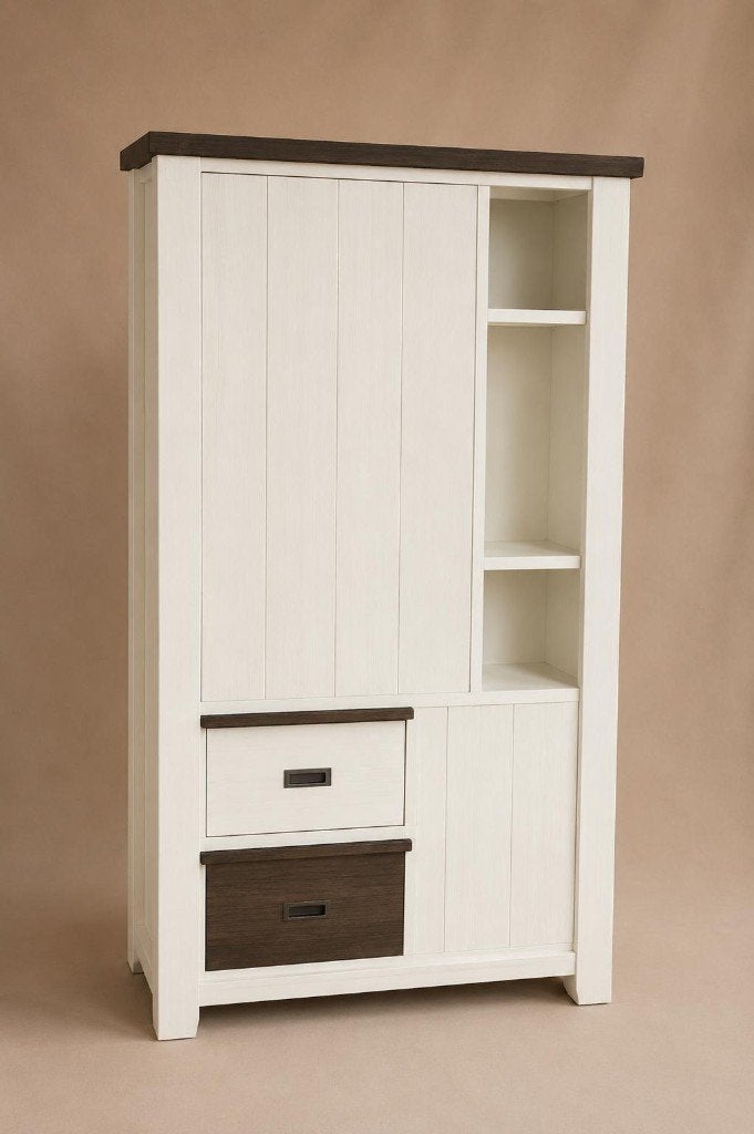 Henders & Hazel landelijke hoge kast wit/bruin, Huis en Inrichting, Zo goed als nieuw, 150 tot 200 cm, 25 tot 50 cm, 50 tot 100 cm