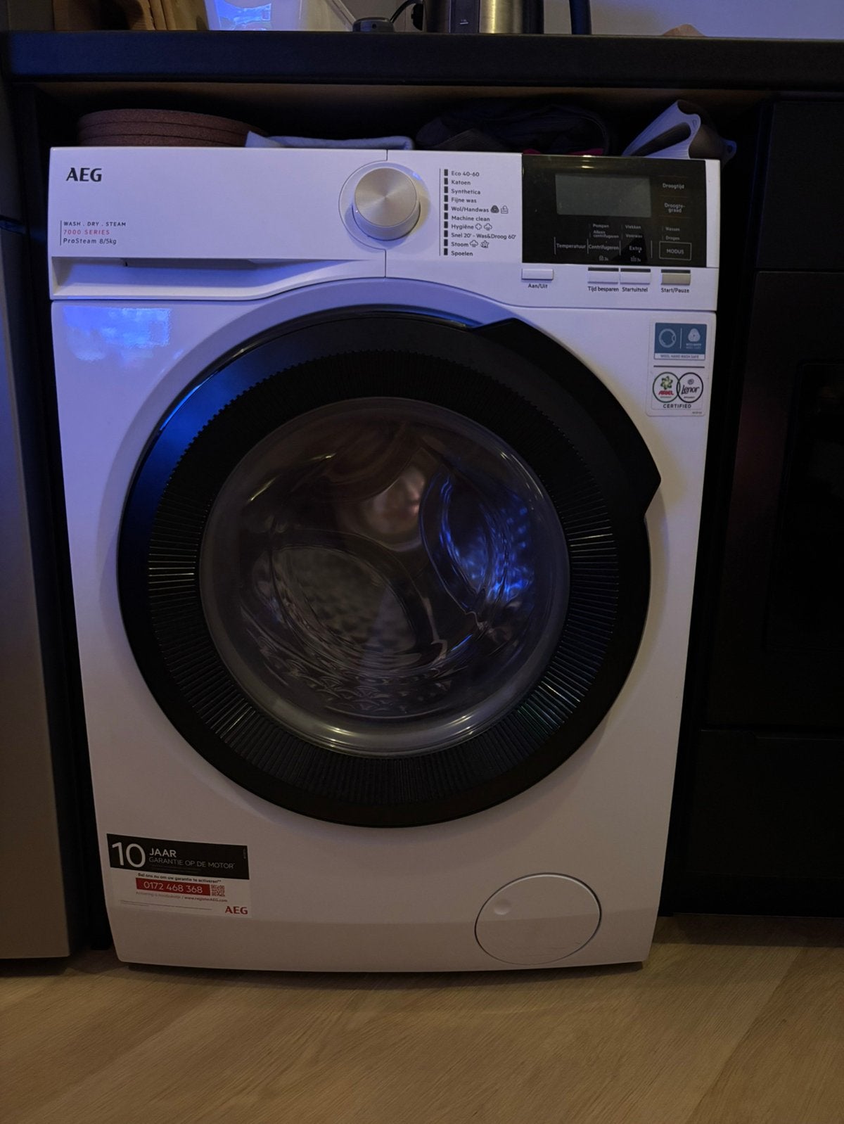 AEG LWR73864 7000 serie ProSteam Was-droogcombinatie, 8 tot 10 kg, Ophalen, Zo goed als nieuw, 85 tot 90 cm