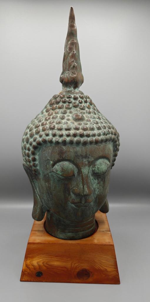 Bronzen Boeddha Hoofd Thailand buddha boeda brons, Antiek en Kunst, Buste, Gepatineerd, Ophalen of Verzenden, Brons