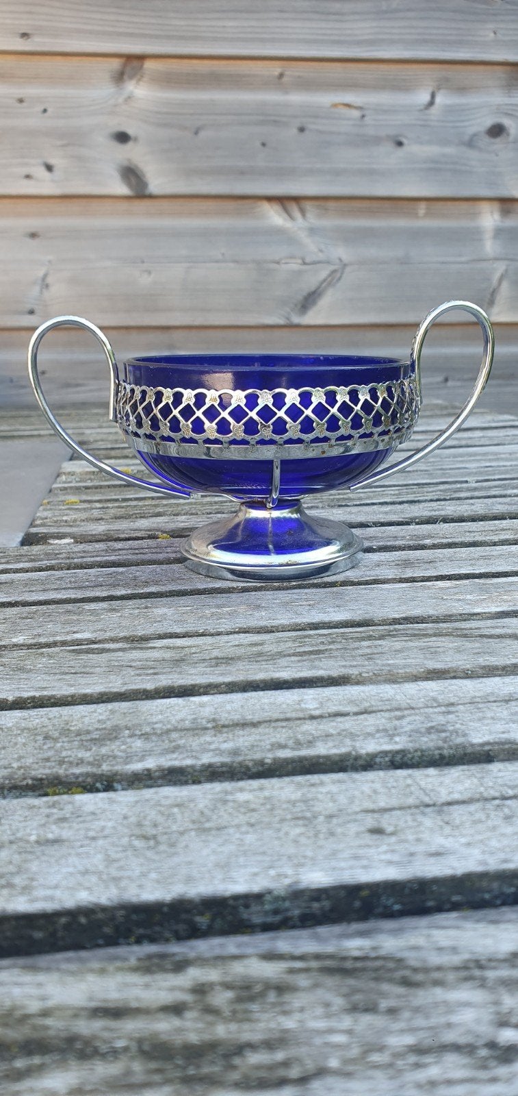 Vintage Bonbonschaal met Kobaltblauw Glas, Ophalen of Verzenden