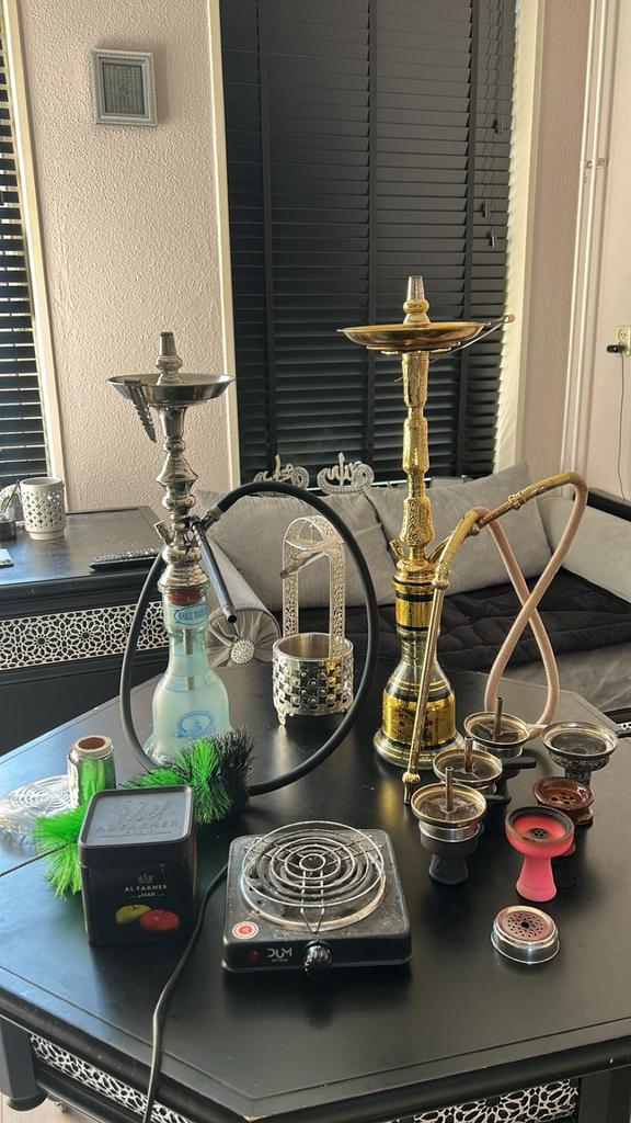 Shisha Khalil Mamoon 2x + smaak en toebehoren, Ophalen, Zo goed als nieuw, (Water)pijp