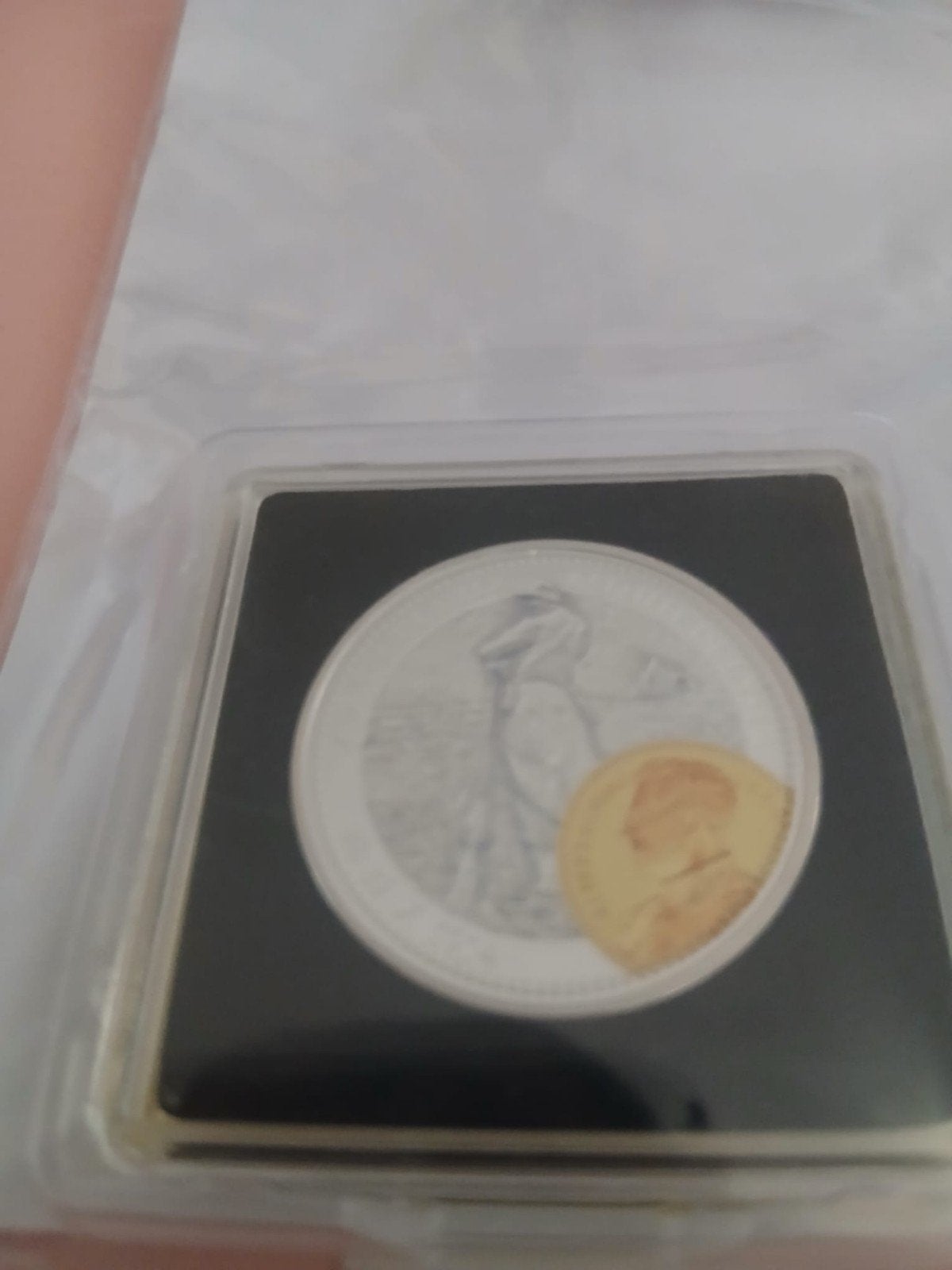 Zilveren munt met gouden accent - Edelmunten, Ophalen of Verzenden, Losse munt, Zilver
