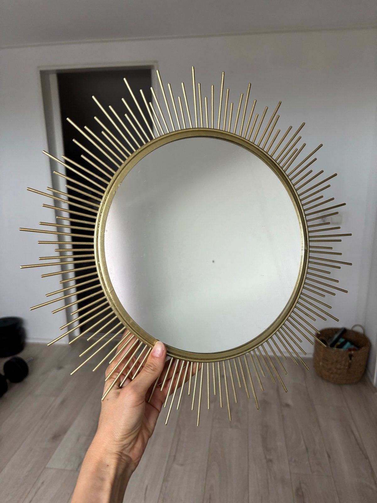 Gouden zonnespiegel, ongeveer 40cm, Huis en Inrichting, Minder dan 50 cm, Rond, Ophalen of Verzenden, Zo goed als nieuw